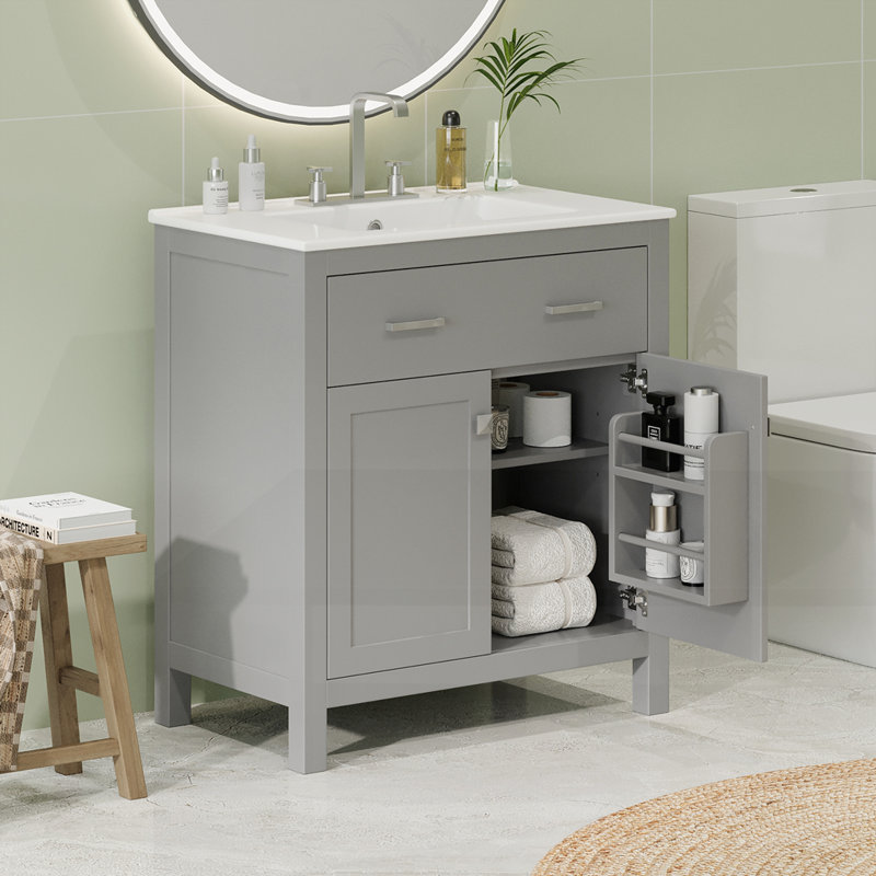 30'' Bathroom Vanity with Ceramic Sink, Gray