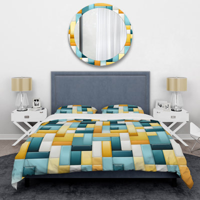 Ensemble de housse de couette jaune et bleu à blocs géométriques Harmony I