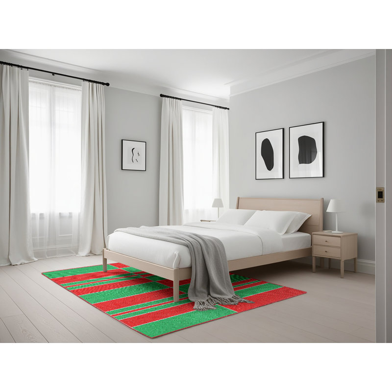 Tapis rouge/vert à motifs Chillon, Rectangle 5 pi x 7 pi