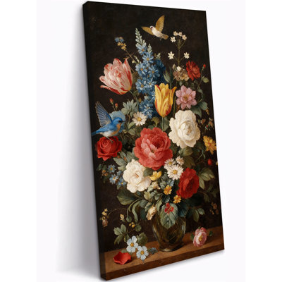 Reproduction d'art sur toile rétro vintage, impression de grand bouquet vertical classique pour le bureau de la cuisine du salon, peinture sur toile de qualité supérieure prête à être accrochée 12 po x 24 po
