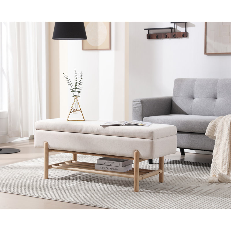 Merizier Polyester Blend Upholstered Storage Bench, Beige, Natural