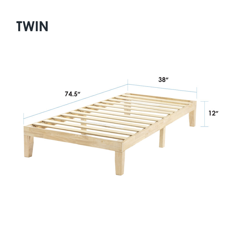 Lit plateforme en bois massif Harlow, Simple, Blanc délavé