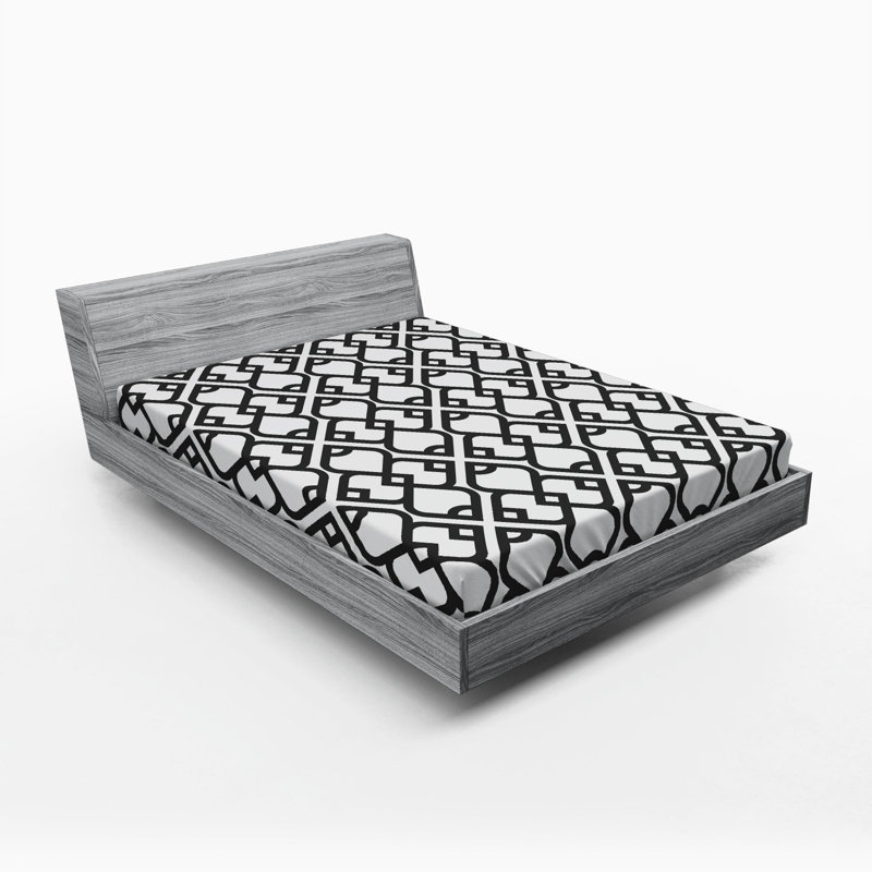 Microfiber Geometric Fitted Sheet, Queen Fitted Sheet