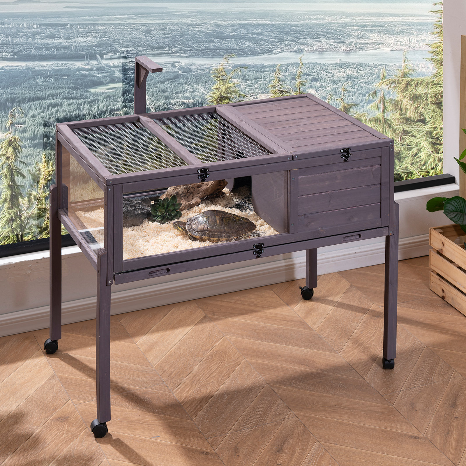 Tortoise Table PawHut Tortoise House, Wooden W/ Wooden Lamp Holder