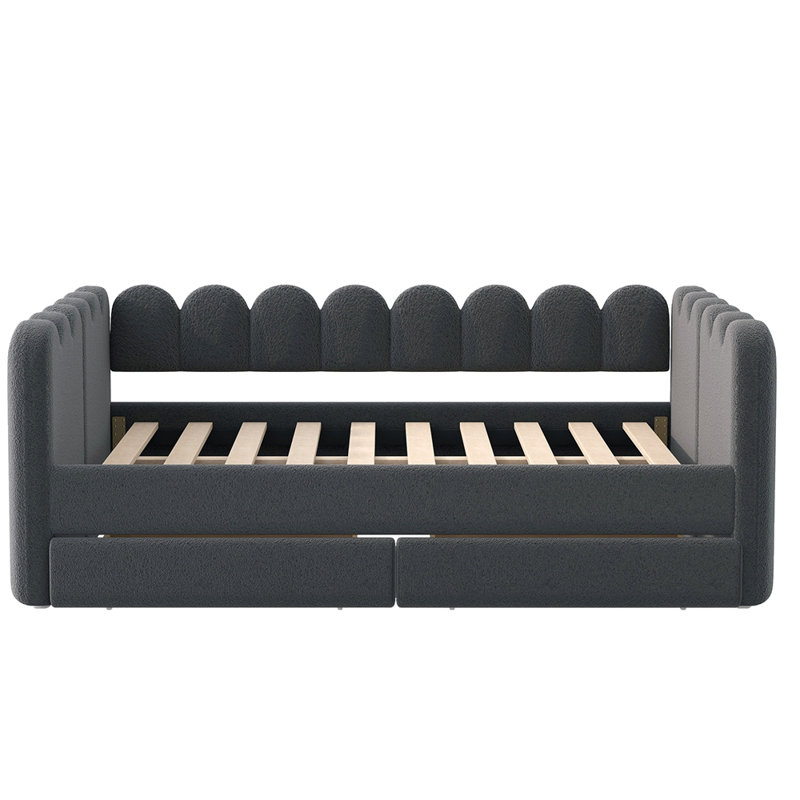 Lit de jour moderne de style ferme, de format queen, avec 2 tiroirs, Gris
