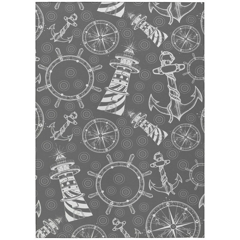 Tapis intérieur / extérieur gris en polyester tissé à la machine Laflin, Rectangle 9 pi x 12 pi