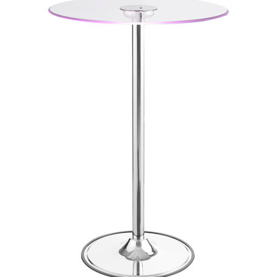 Table de bar bistro à dessus en verre à DEL - ronde pour la salle à manger, 42 pouces de hauteur, 28 de largeur et de profondeur, écoénergétique à intensité variable, fabrication en métal, style contemporain avec salle à manger, grande hauteur, profondeur, lumière chaude et douce