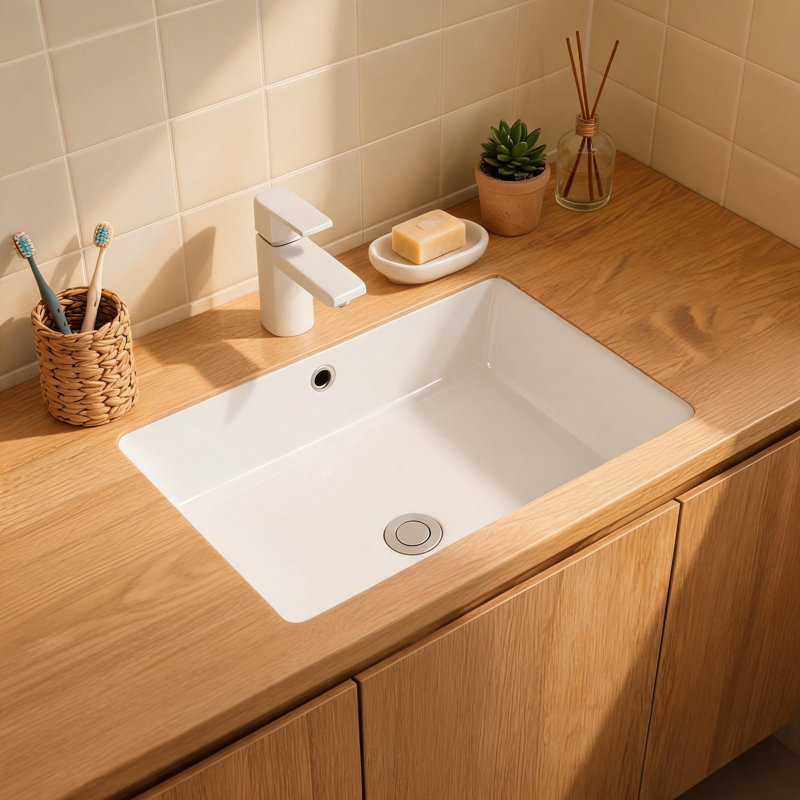 Lavabo de salle de bain rectangulaire en céramique blanche, encastré sous plan, avec trop-plein, 51 x 41 cm (20 x 16 pouces).