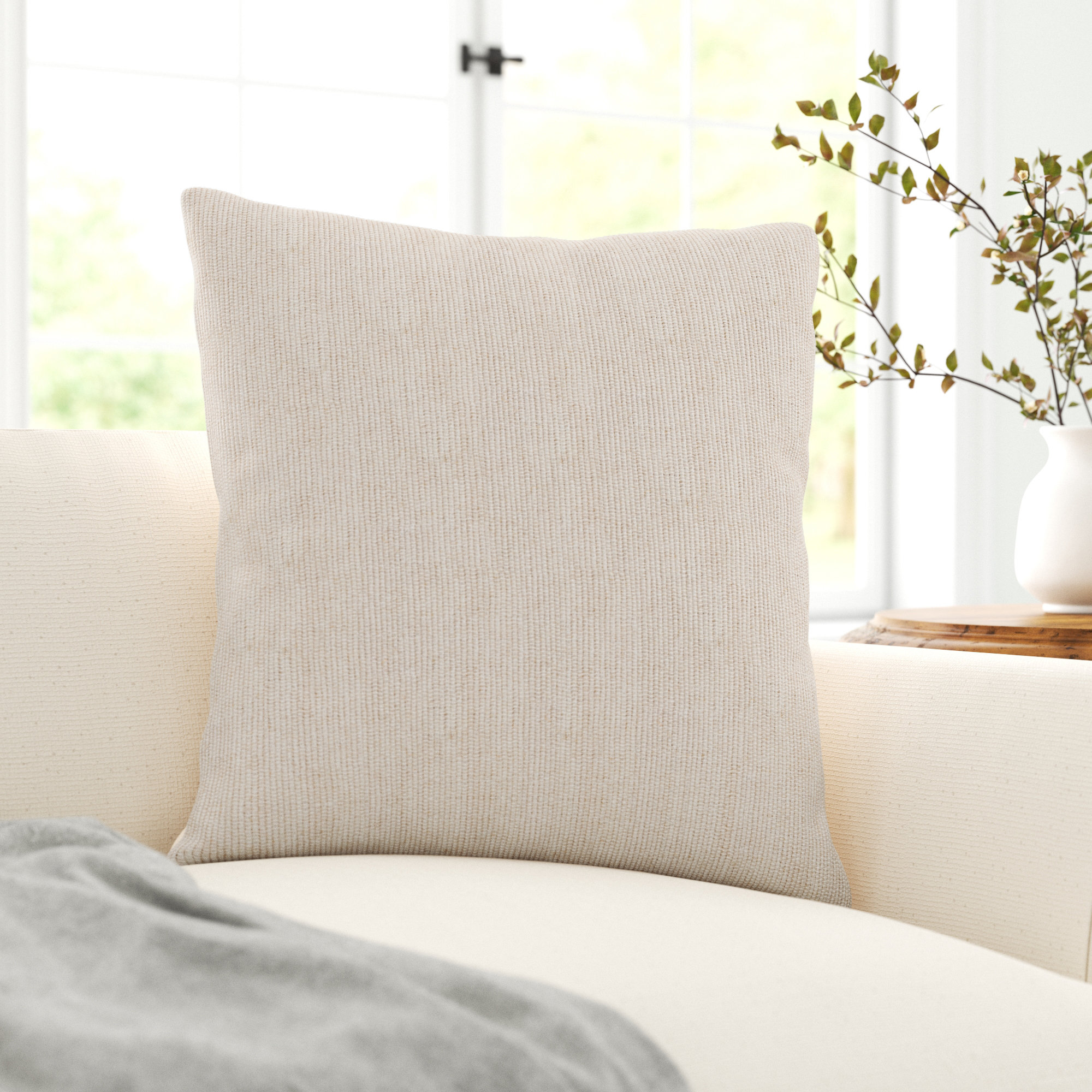 Arlington Linen Throw Pillow, Down, Cream, 20" x 20"