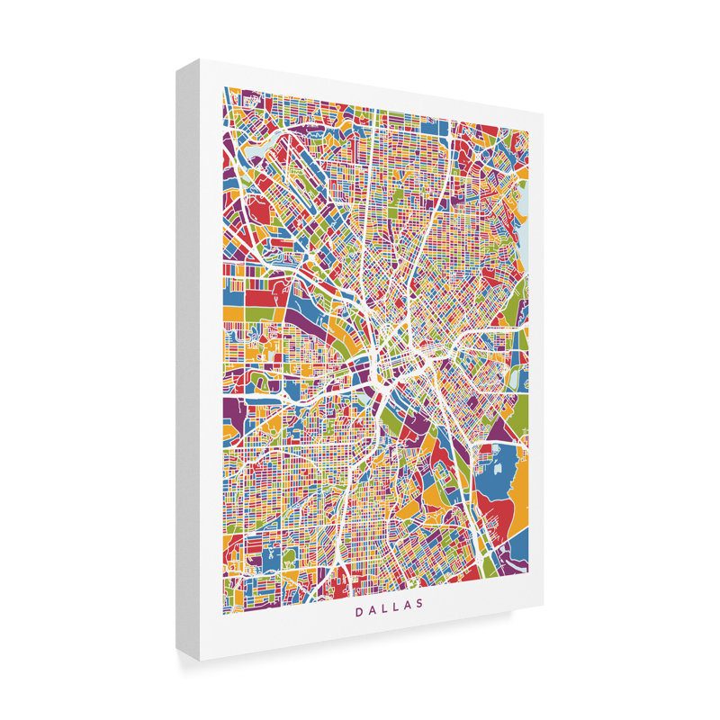 « dallas texas city map color », impression sur toile tendue, H 19 po x l 14 po x P 2 po