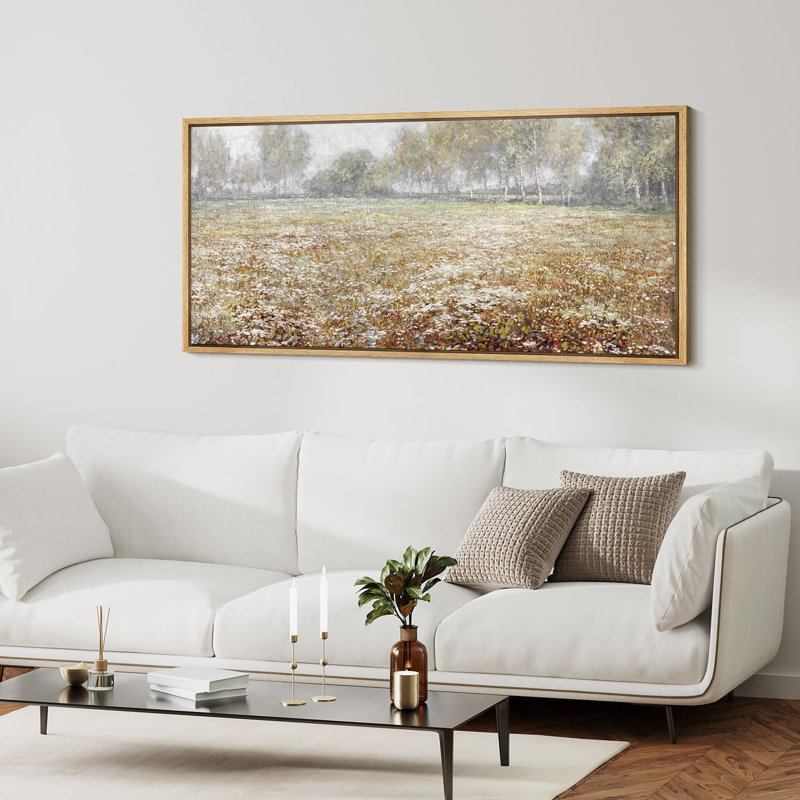 «Rustic Countryside Textured Meadow Peaceful Countryside», reproduction d'art sur toile, H 30 po x l 60 po, Naturel