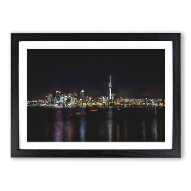 Auckland New Zealand Skyline - Picture Frame Graphic Art, 36cm H x 48cm W x 2cm D, Black Framed