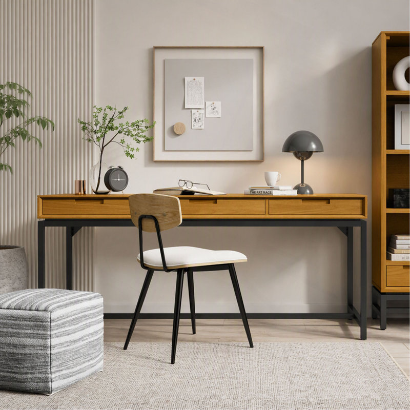 Bureau large Argyle de style Mid-Century en bois massif plaqué chêne, 183 cm de large