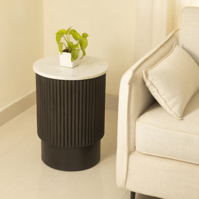 ENZO SIDE TABLE - SOLID PINE WOOD BASE / GENUINE MARBLE TOP