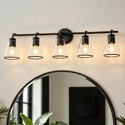 Matte Black Dimmable Vanity Light with Cone Glass Shade