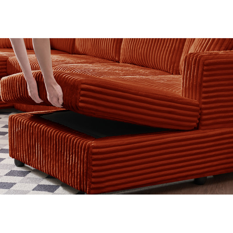 WIXIDIEL 4 Seat U Sectional Couch | 110'' Corduroy Sofa
