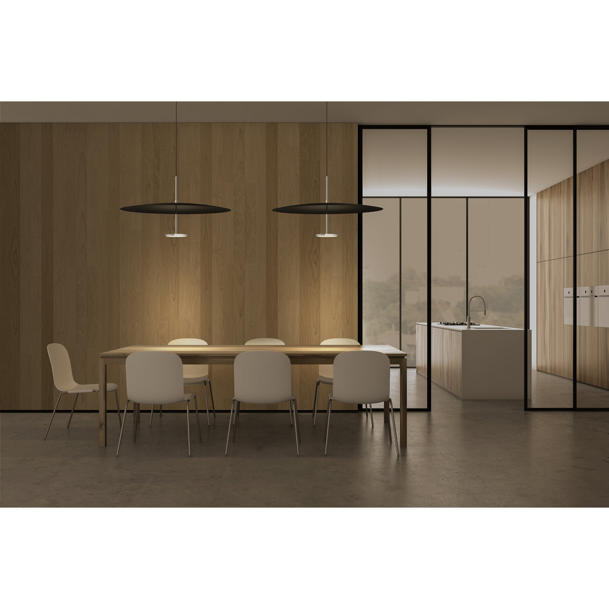 Sky Dome 1 - Light LED Pendant, Polished Aluminum, 17.5" H x 32" W x 32" D, Black
