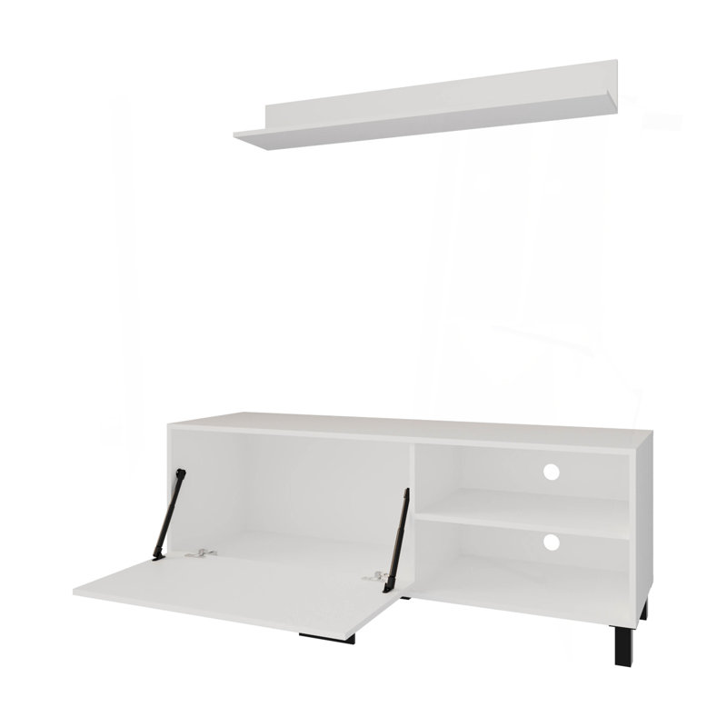 Meuble télé blanc avec rangement ouvert en mélamine, Panneau aggloméré