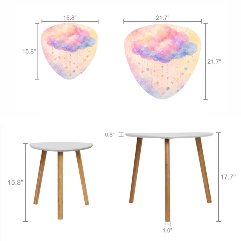 Ensemble de 2 tables basses gigognes en forme de triangles décoratifs en forme d'aquarelle décorative pastel pour table de bout