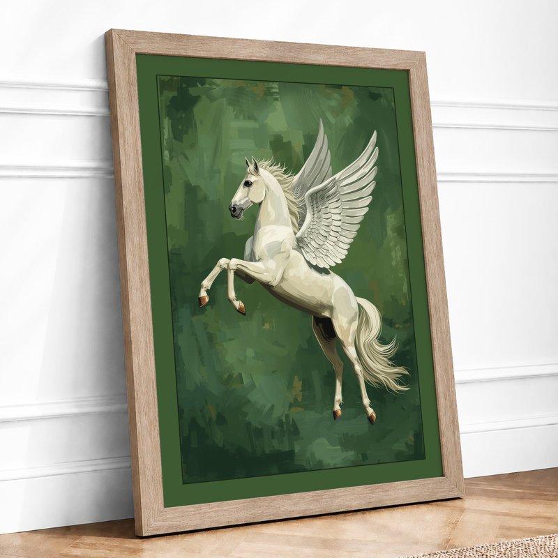 Classical Pegasus Japandi - Framed Print, A2 - 59.4 x 42.0 cm, Oak