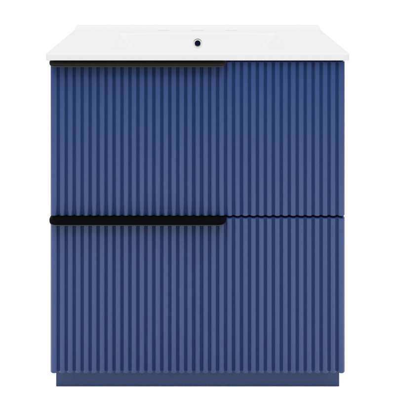 Blue 30" Freestanding Bathroom Vanity With Dual System, Spill Hole And -Proof Structure Ceramic Sink, Extension Drawers, Soft Close Slides, Fluted Design Smart Storage Innovation