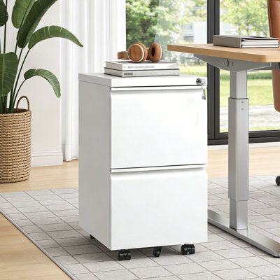 14.6"W Fully Assembled 2-Drawer Metal File Cabinet with Lock for Legal/Letter Files,Wheel requires assembly