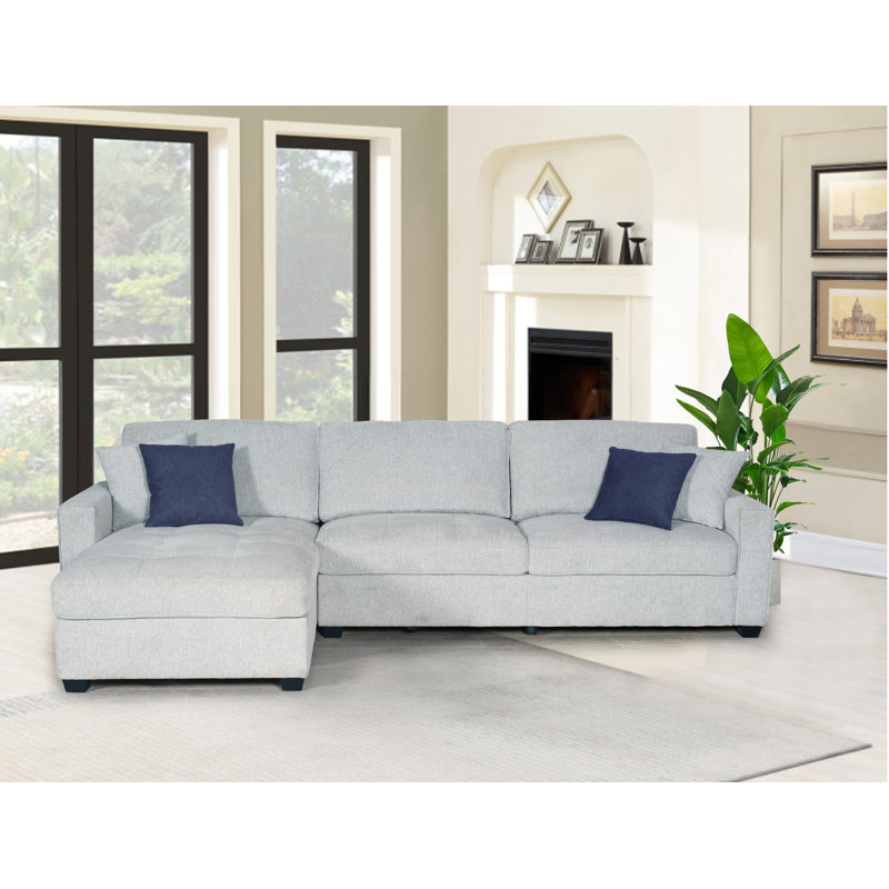 Canapé modulaire réversible en tissu tissé en lin Amaya couleur sable avec 2 coussins décoratifs