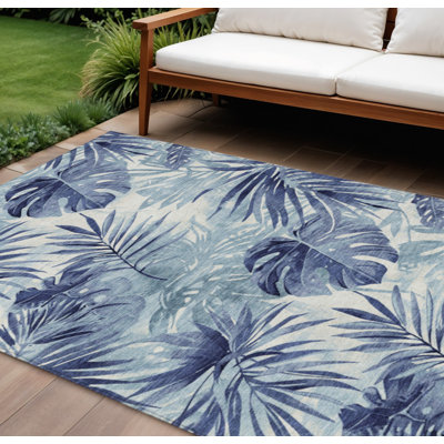 Tapis intérieur/extérieur lavable à motif floral bleu et ivoire, 2,44 m x 3,05 m