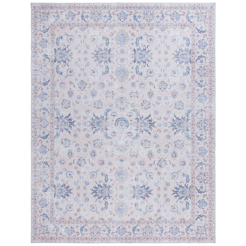 Cvjatko Oriental Machine Woven Polyester Area Rug in Ivory/Blue, Square 6' 