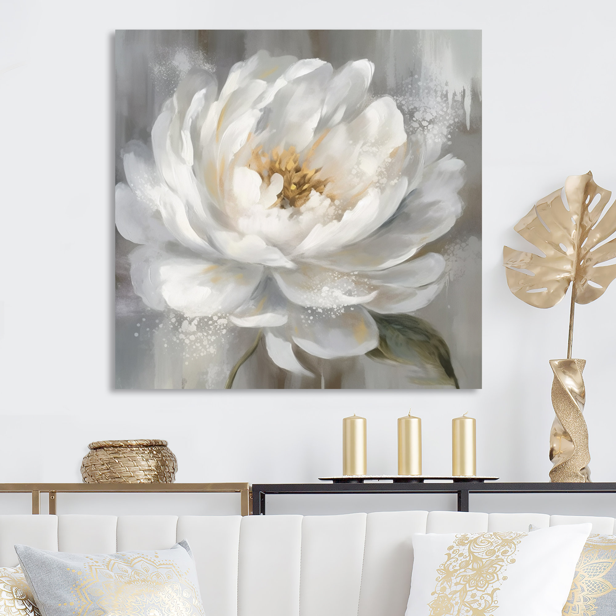 Red Barrel Studio® White Grey Peonies Artistry - Peonies Canvas Art ...
