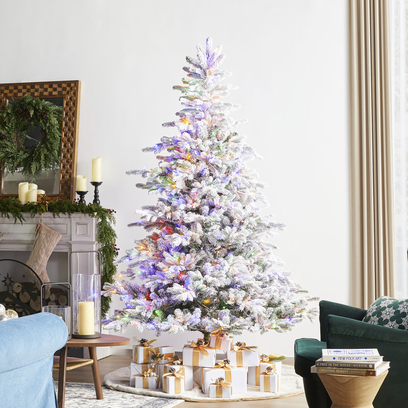Sapin de Noël élégant enneigé avec lumières, 7.5'