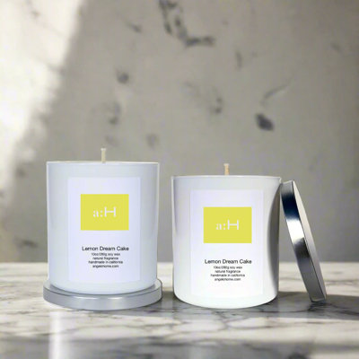 A:H Lemon Dream Cake Scented Tumbler Candle with Glass Holder