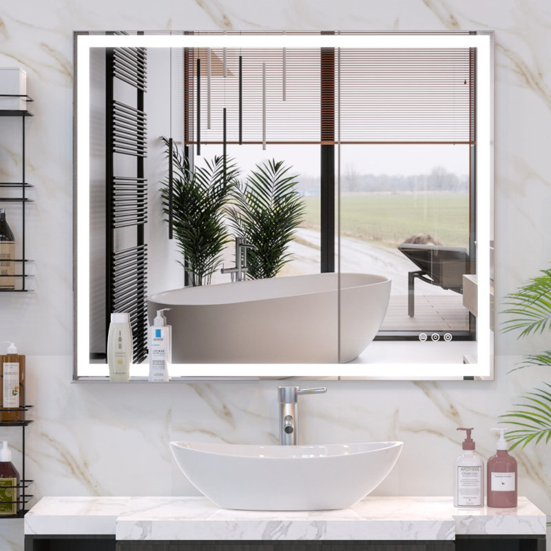 Miroir de meuble-lavabo mural 30 po x 36 po à DEL avec interrupteur tactile antibrouillard blanc / chaud / naturel réglable