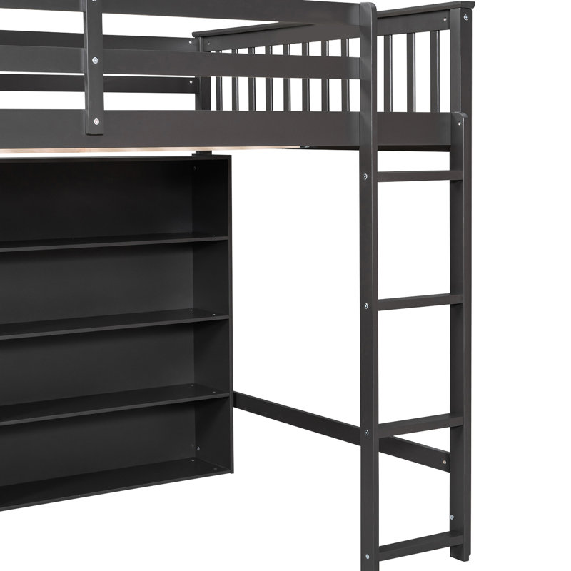 Lit mezzanine de taille grise avec 8 tablettes de rangement et - peu encombrant pour les espaces de vie