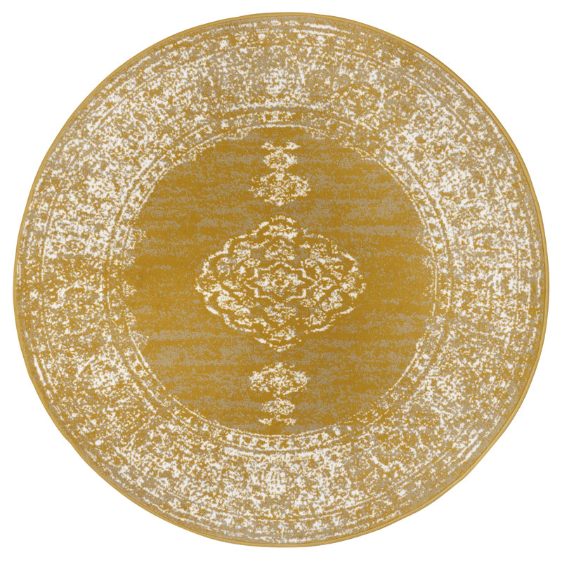 Designer velor rug, Mridional Mustard, Round 160cm