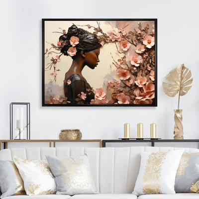 Gold and pink African american floral dance - Woman African Wall Decor