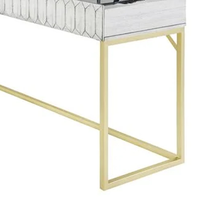 Fredie Corner Desk With Lift-Top USB Port, Gold Frame, Antique White, Antique White
