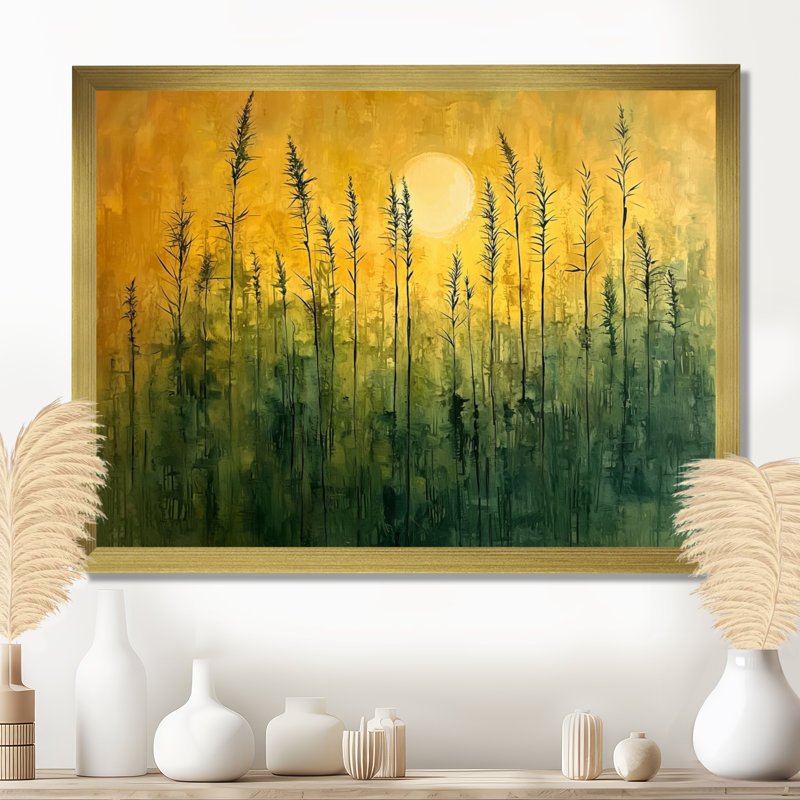 Lueur dorée de la forêt de bambou I - Art mural en bambou, H 24 po x l 32 po, Cadre simple, Doré