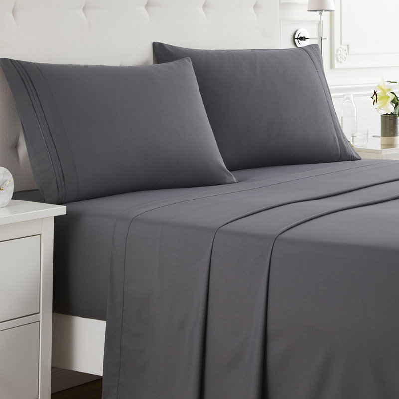  Double Brushed Hotel Luxury Sheet Set with Extra Soft Sheets & Pillowcases, Charcoal Stone Grey, Twin XL