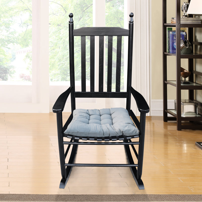 Black Wooden Chair For Porch Rocker - Solid Hardwood Structure, Comfortable Seat & Armrest, Strong Slatted Back, Easy Installation, 250Lbs Max Weight Balcony Black, Stable Assembly, Capacity