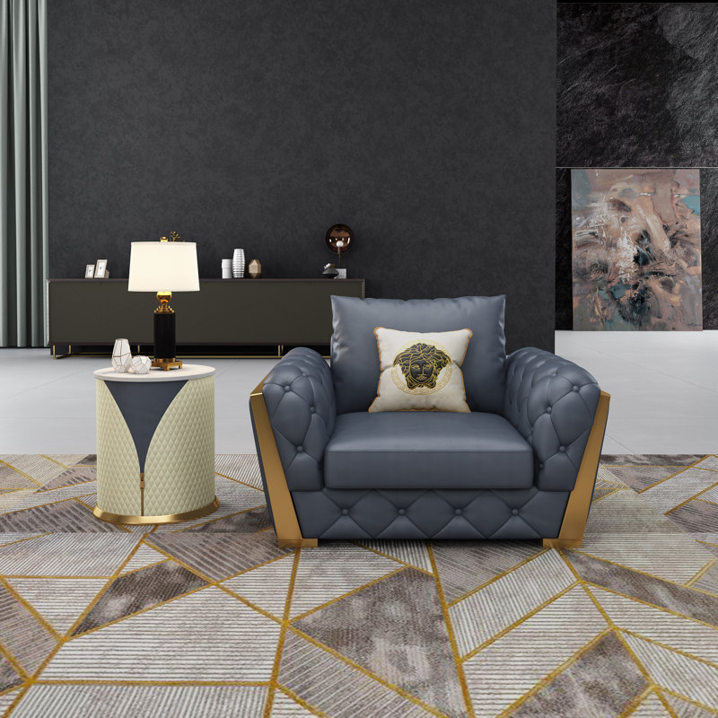 Fauteuil club en cuir fleur 49 po Mccampbell, Gris