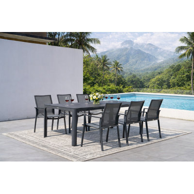 Tindall Dark Gray 7-Piece Aluminum Outdoor Dining Set with Sling Set in Pewter