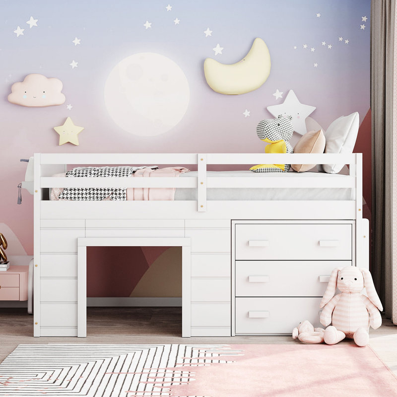 Lit mezzanine avec armoire et tablette, Blanc