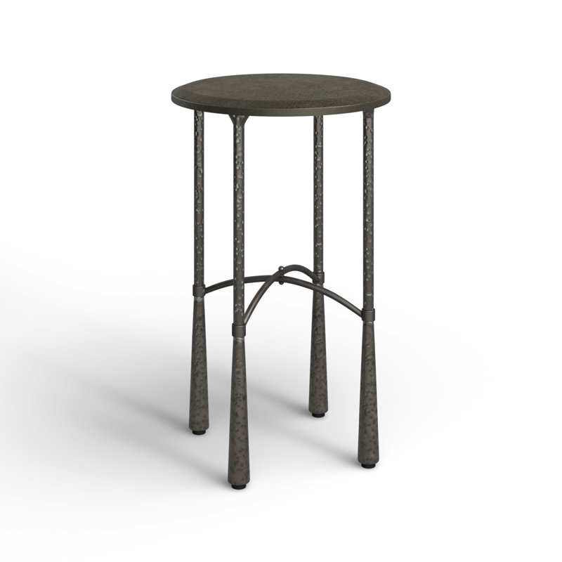 Black Distressed Metal and Wood Round End Table
