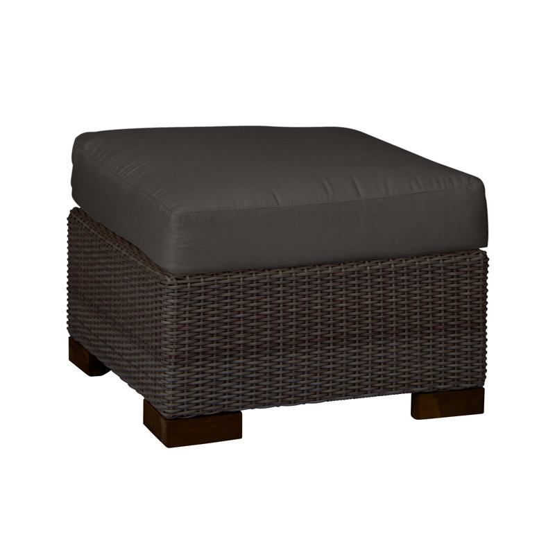 Club Outdoor Ottoman with Cushion, Oyster, Rollo Chambray, Welt