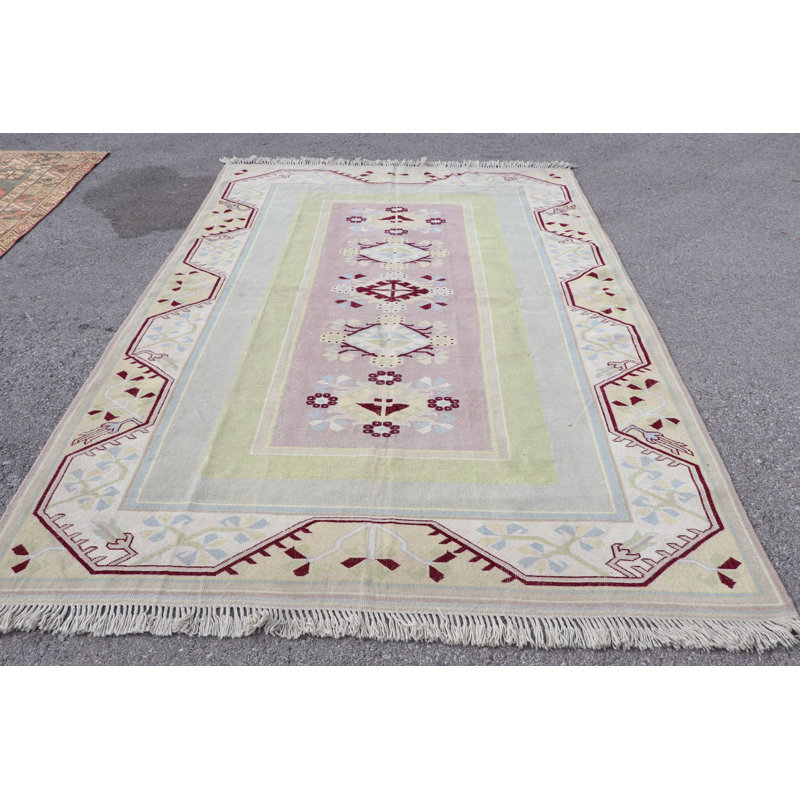 Tapis Oushak turc rétro vintage vert pour votre salon et votre salle à manger avec des éléments aztèques