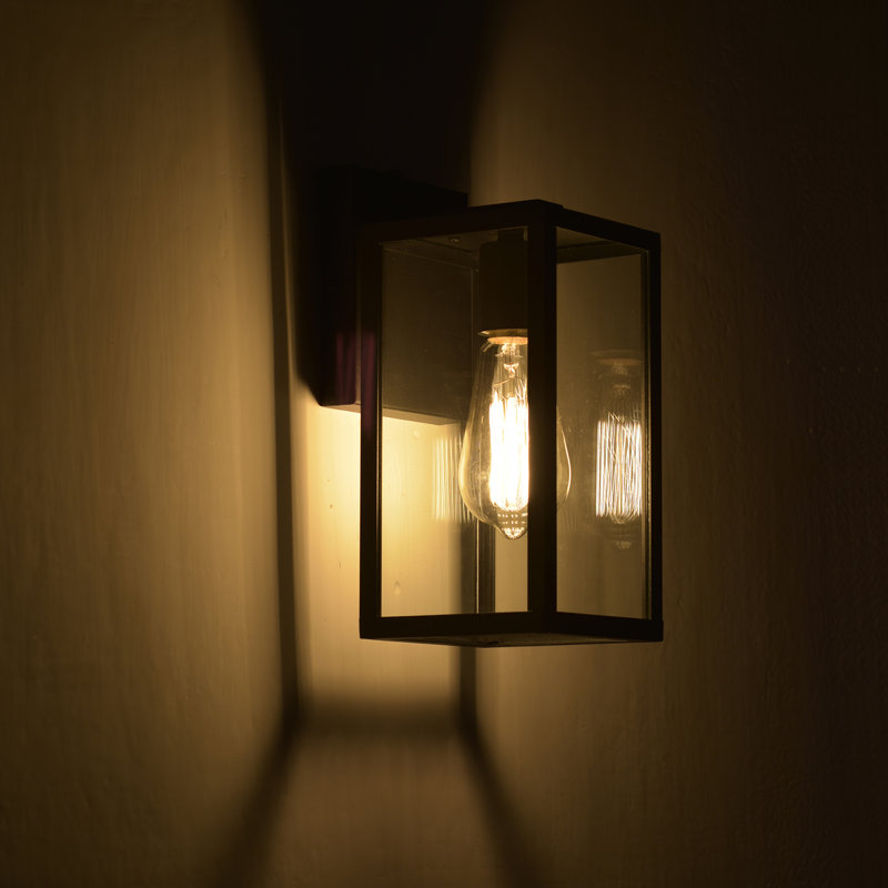Lanterne murale d'extérieur 1 lumière noire matte, H 11,25 po x l 5 po x P 6,25 po, Du crépuscule à l'aube