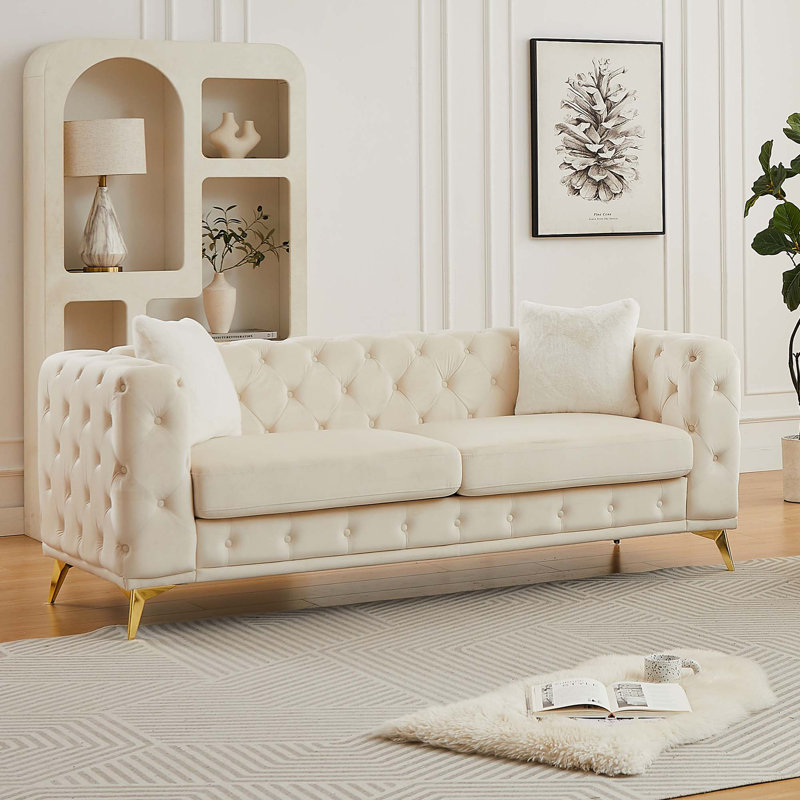 Canapé Chesterfield de luxe avec revêtement en velours capitonné