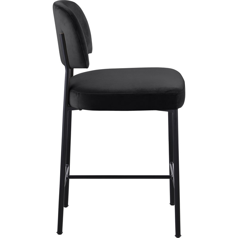 Tabouret de comptoir rembourré Zarelle, Tissu noir performant