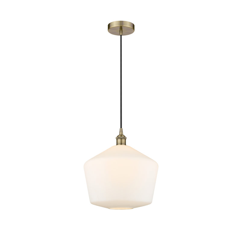 Luminaire suspendu 1 lumière Gabbie, Laiton antique, Blanc mat